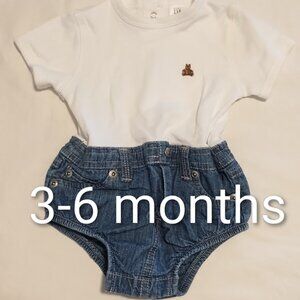 EUC Baby Gap Denim Cotton Soft One Piece 3-6 Months Girls Jean Shorts Blouse